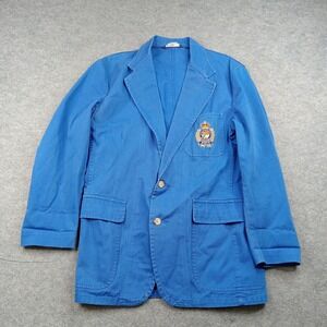 Polo Ralph Lauren Blazer Mens 40 Blue Cotton Crest Sport Coat Jacket Vintage